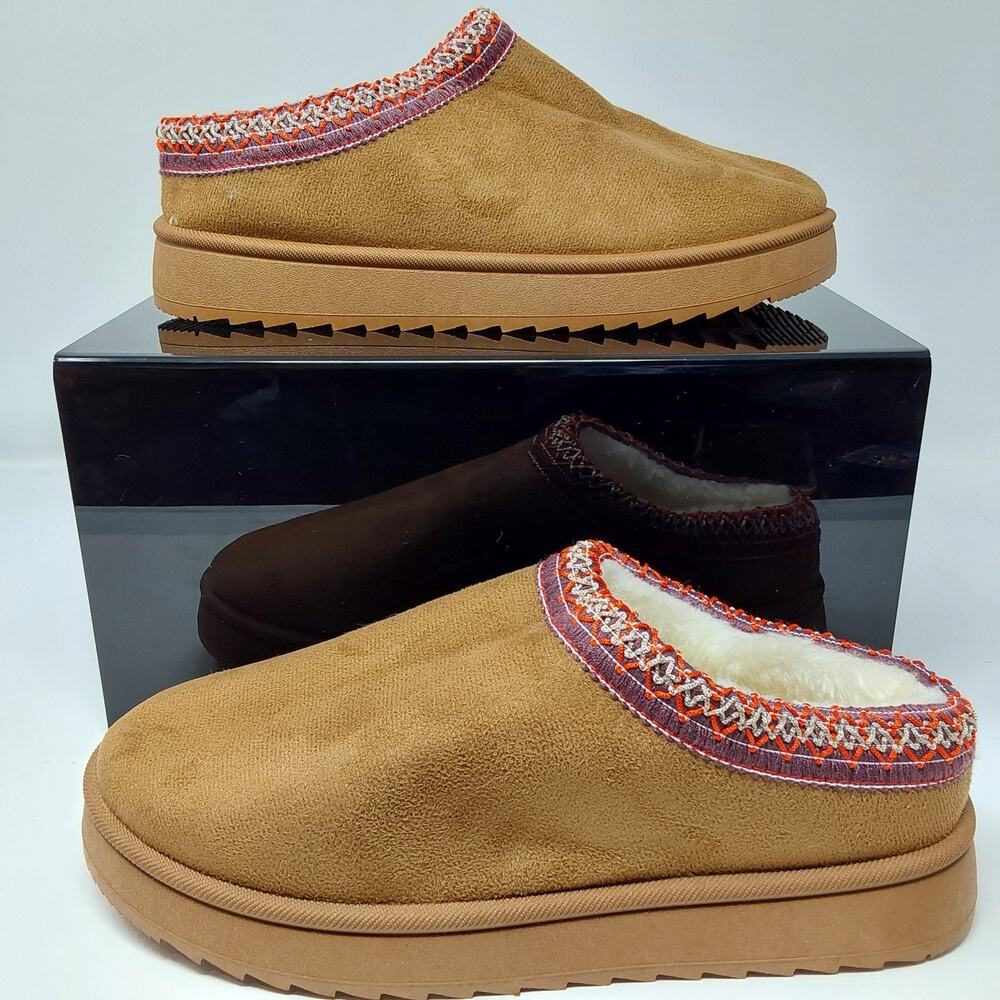 Mens Faux Suede Sherpa Lined Mule Slippers Brown Clog House Shoes Size 9.5-10 US
